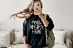 Black Gildan 18000 Sweatshirt Mockup,G18000 Crewneck Sweatsh Product Image 1