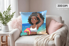 Afro Girl /Woman braided hair Pillow Design, Black Queen PNG Product Image 1