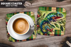 Chameleon, Animal coaster, Buffalo Plaid Square Coaster PNG Product Image 1