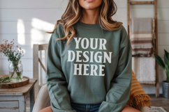 Forest Green Gildan 18000 Crewnwck Sweatshirt Mockup, gildan Product Image 1