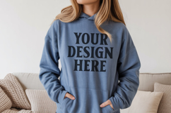 Indigo Blue Gildan 18500 Hoodie Sweatshirt Mockup, 185 mock- Product Image 1