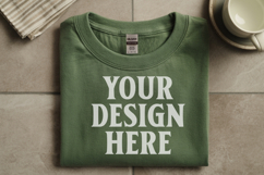 Military Green Gildan 5000 Flat Lay Tshirt Mockup, G5000 moc Product Image 1