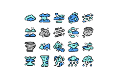 Cloud types and weather phenomenon line icons Product Image 1