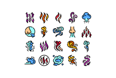 Smelling aroma vapor and odor line icons Product Image 1