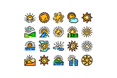 Sun rising, setting and shining weather icons Product Image 1