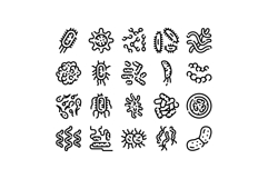 Microorganisms bacteria virus germ line art icons set Product Image 1