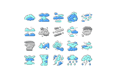 Weather forecast cloud types icons collection Product Image 1