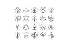 Diverse leaf line art icons set representing nature Product Image 1