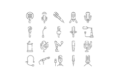 Microphone line icons collecting sound and recording audio Product Image 1