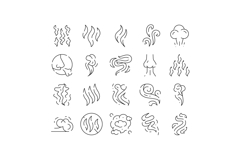 Olfaction process smell aroma vapor line icons set Product Image 1
