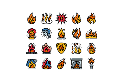 Fire flame explosion and smoke icons collection Product Image 1