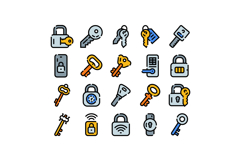 Keys and locks security access control icons set Product Image 1