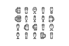Beer mugs and glass outline icon set collection Product Image 1