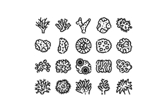 Underwater coral reef marine organism line icons set Product Image 1