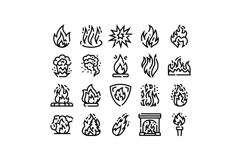 Fire flame heat burning explosion line icons Product Image 1