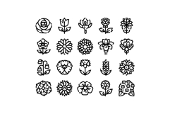 Floral line art collection showing various flower icons Product Image 1
