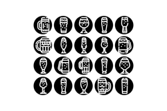 Beer glasses and mugs black glyph icons set Product Image 1