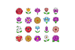 Different colorful flower icons set on white Product Image 1
