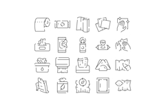 Wipes and tissues hygiene cleaning line icons Product Image 1