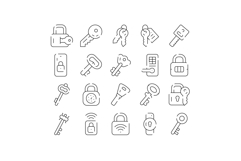 Keys and locks line icons vector collection Product Image 1