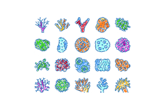 Colorful marine coral reef life doodle icon set Product Image 1