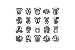 Achievement award medal victory line icon set Product Image 1