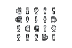 Set of various beer glass and mug icons Product Image 1