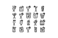 Cocktail drinks menu line icons set Product Image 1