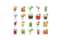 Refreshing drinks and alcoholic cocktails line icon set show Product Image 1