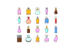 Perfume bottles collection with various fragrances icons Product Image 1