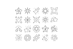 Hand drawn doodle star sparkling elements line icons Product Image 1