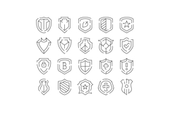 Shields protection security defense line icons set Product Image 1