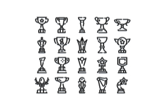 Winning achievement trophy award cup outline icons Product Image 1