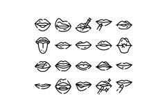 Lips beauty cosmetic procedures and makeup line icons set Product Image 1