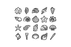 Seashells and starfish line art icon collection Product Image 1