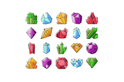 Colorful crystal and gem outline vector icons Product Image 1
