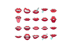 Lips expressing emotions and cosmetology procedures icon set Product Image 1
