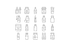 Medicine bottles and pharmacy containers line art icons Product Image 1