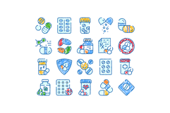 Medicine pills and healthcare medication doodle icons Product Image 1