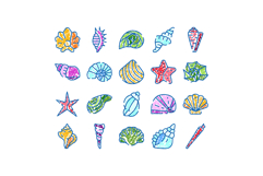 Colorful children drawing seashells and starfish collection Product Image 1