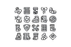 Medicine pills and drugs outline icons set Product Image 1