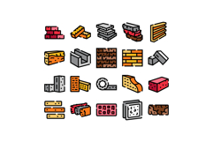 Bricks building materials construction icon set vector Product Image 1