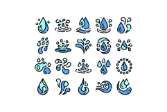 Water drop splash ripple icons set illustrating liquid movem Product Image 1