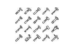 Collection of outline hammer tools icons set Product Image 1