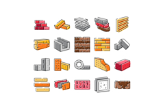 Building materials brick and masonry icon collection Product Image 1