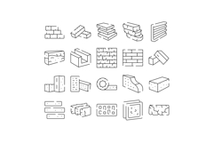 Bricks building materials and masonry line icons collection Product Image 1