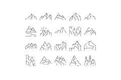 Mountain range and peak line icons set Product Image 1