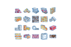 Bricks building materials construction doodle sketch icons Product Image 1