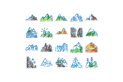 Mountain range icons creating doodle style nature landscape Product Image 1