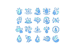 Water drops and splashes outline sketch doodle set Product Image 1